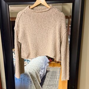 Free People Neutral Cropped Scoop-Neck Sweater